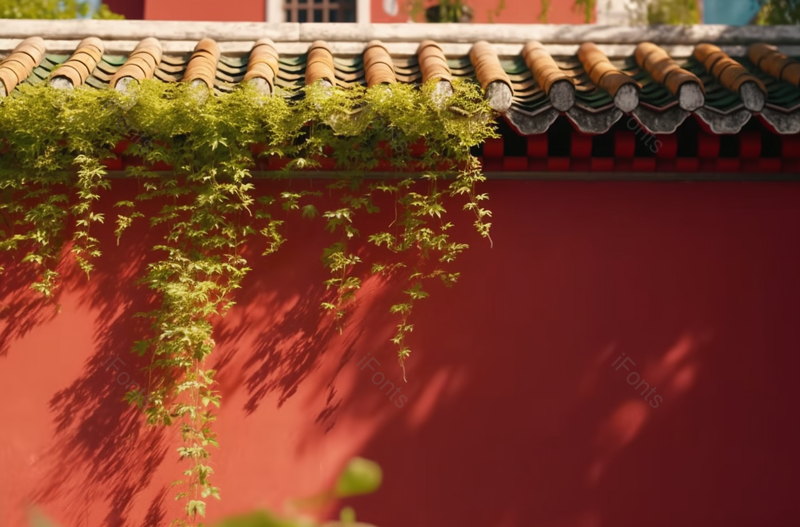 中国红色古墙砖瓦屋顶绿植建筑背景,高清,摄影图,摄影图片,图片大全,摄影图免费下载